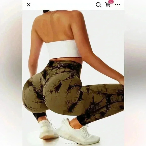 Size medium high waisted cream &  black tie dye butt scrunch leggings. NWOT. - Picture 2 of 11